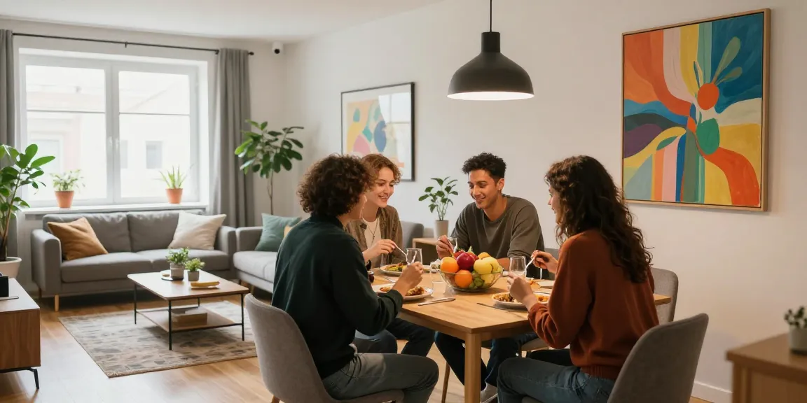 Gemütliches Monteurzimmer Hannover mit modernen Möbeln und hellem Interieur, ideal für Gruppenreisen.
