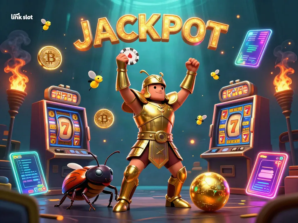 Experience the excitement of link slot with vibrant characters and glowing casino elements in an immersive scene.
