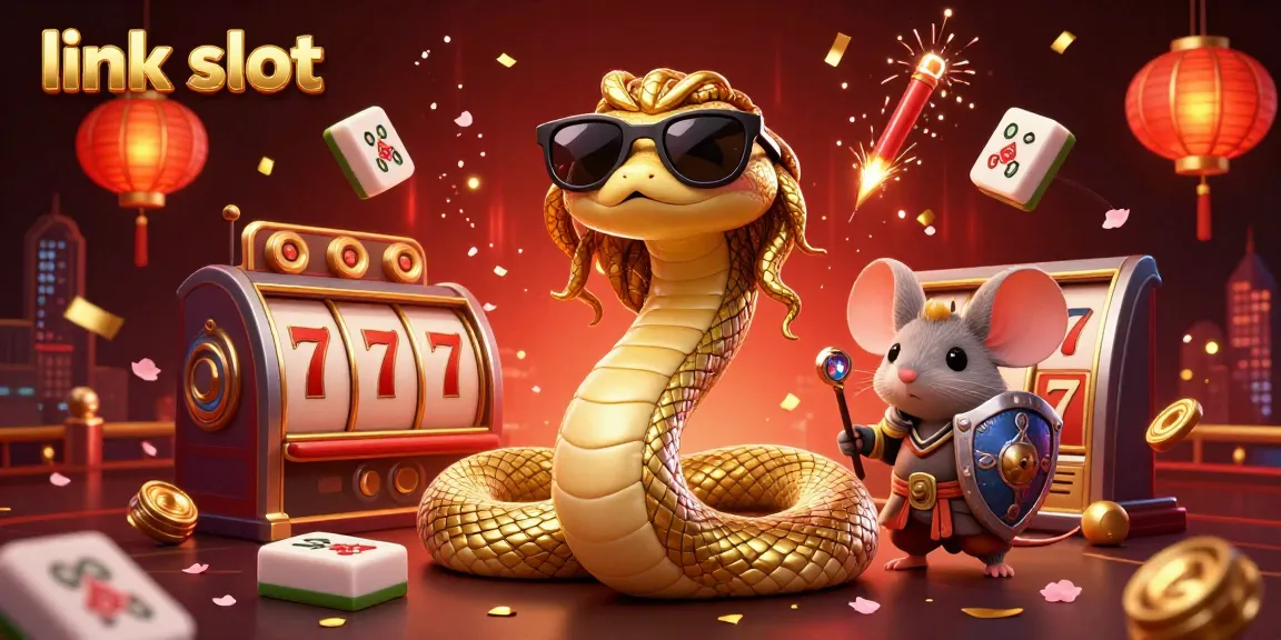 Experience the thrill of jackpot wins at link slot with a dynamic casino illustration featuring cute characters and vibrant game elements.