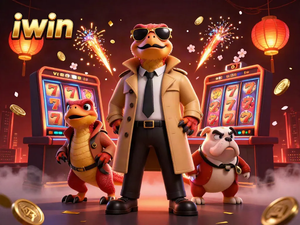 Spin slots for big wins at iwin with cartoon raptors sneaking into a VIP casino lounge.